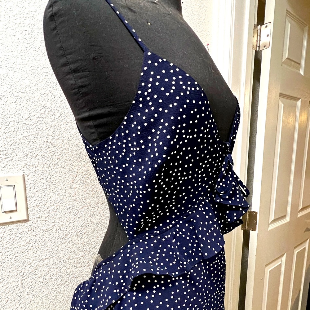 Row A Dark Blue Polka Dot Dress with Tie Open Back
